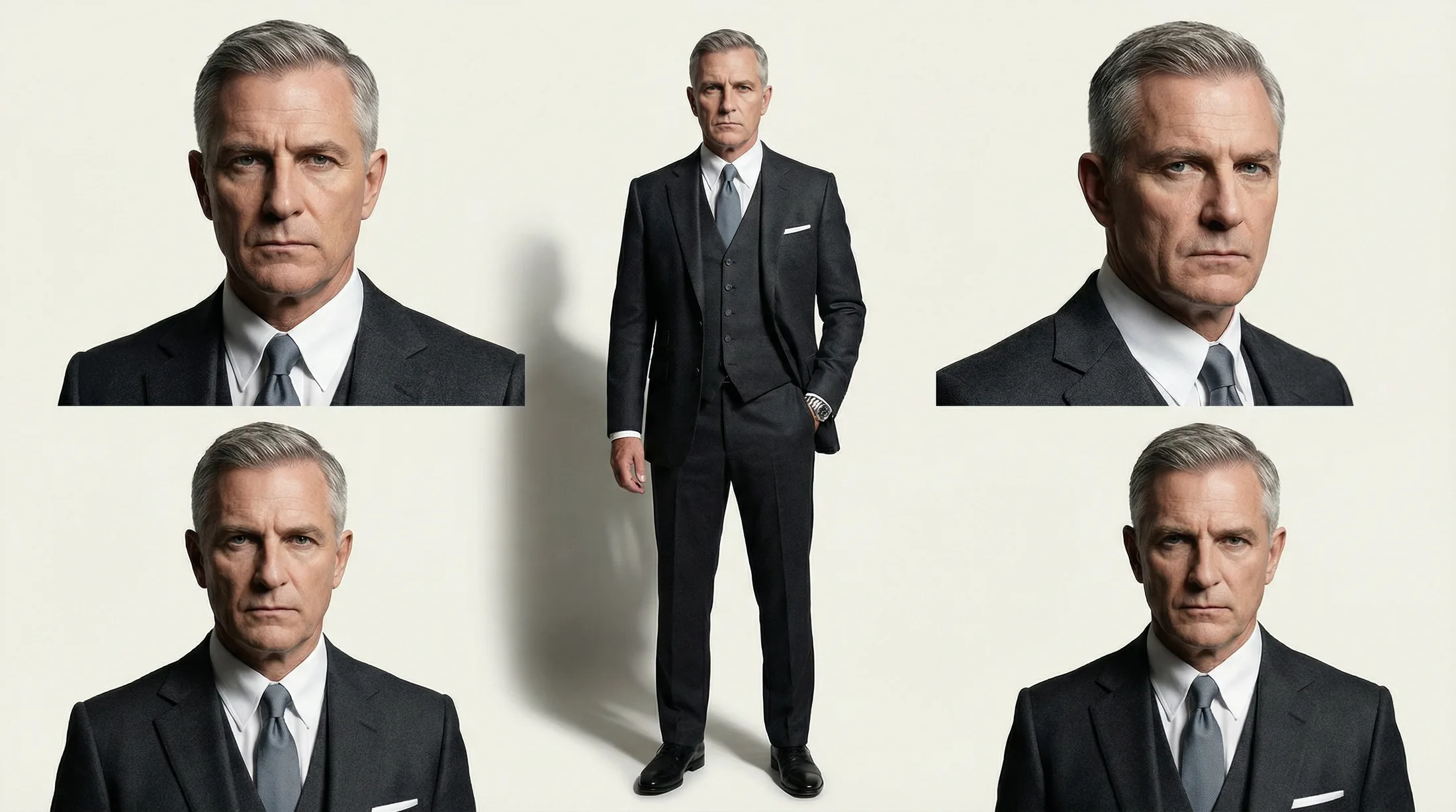 Big Boss character sheet — grey scheme, black suit