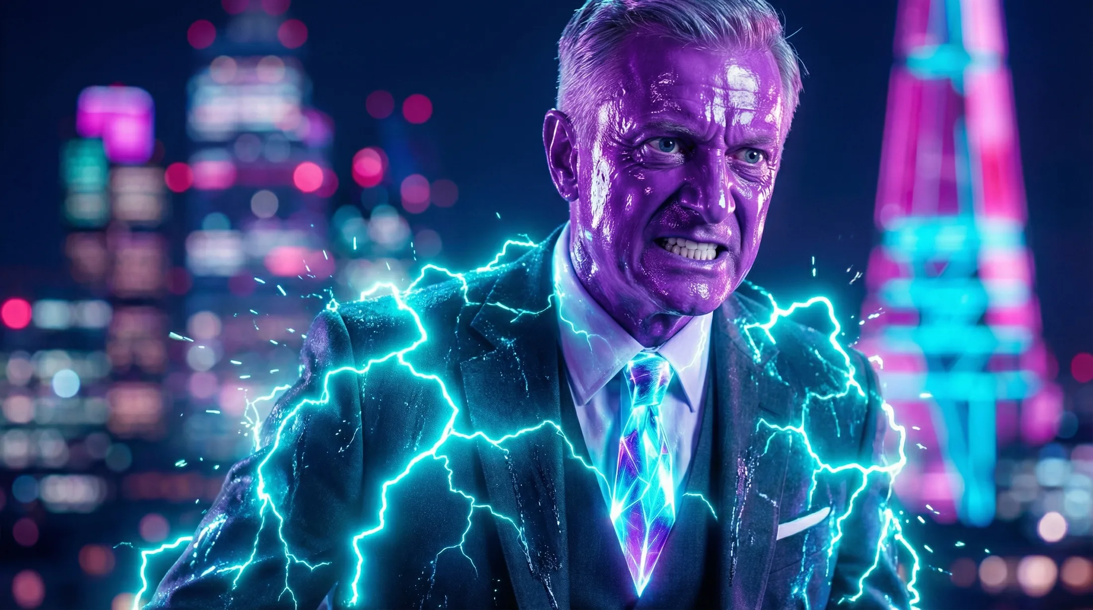 Rejected take — the Boss dissolving into neon lightning